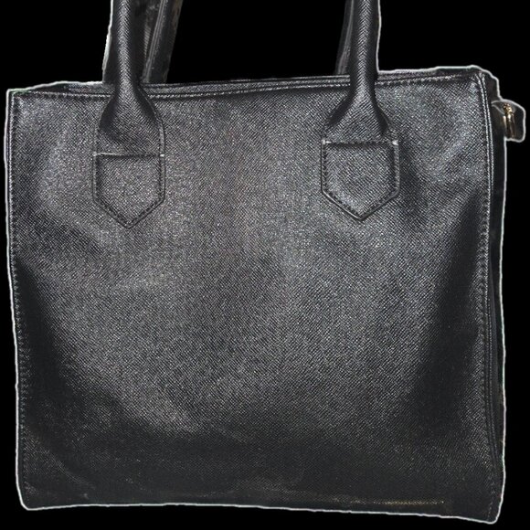 two-tone black frame tan crocodile-embossed structured satchel - Picture 4 of 6